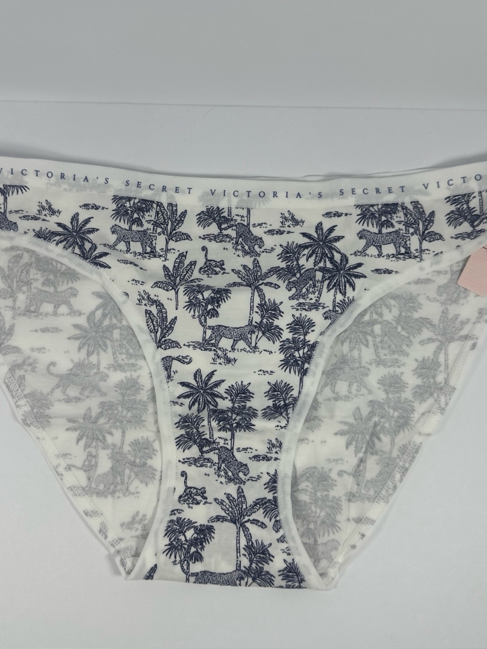 Victoria's Secret ' White & Navy Palm-Print Bikini Bottoms